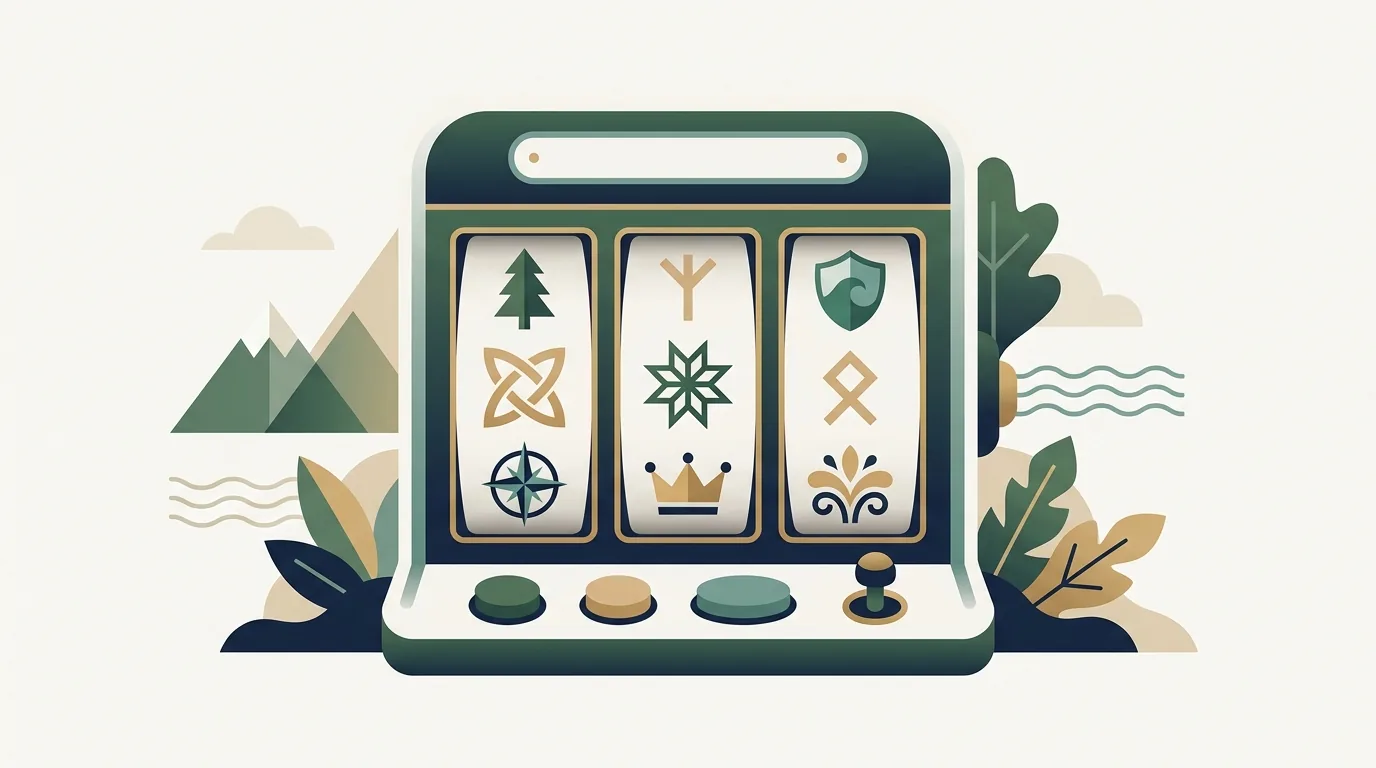 Illustration af online spillemaskine i rolig dansk redaktionel stil